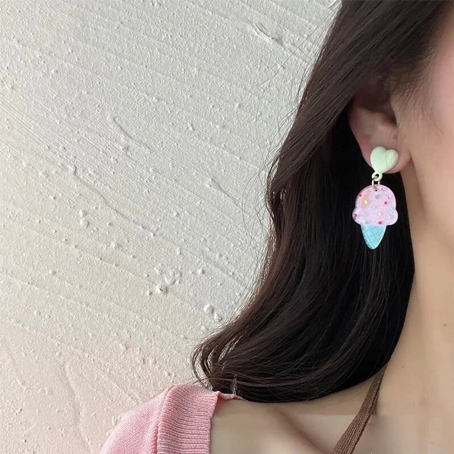new fashion summer ice cream girly cute earrings niche pink ice cream fun acrylic ear clip