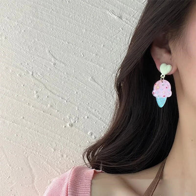 new fashion summer ice cream girly cute earrings niche pink ice cream fun acrylic ear clip
