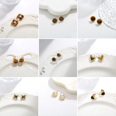 1 Pair Vintage Style Simple Style Geometric Round Heart Shape Plating Inlay Copper Natural Stone Zircon 18K Gold Plated Ear Studs