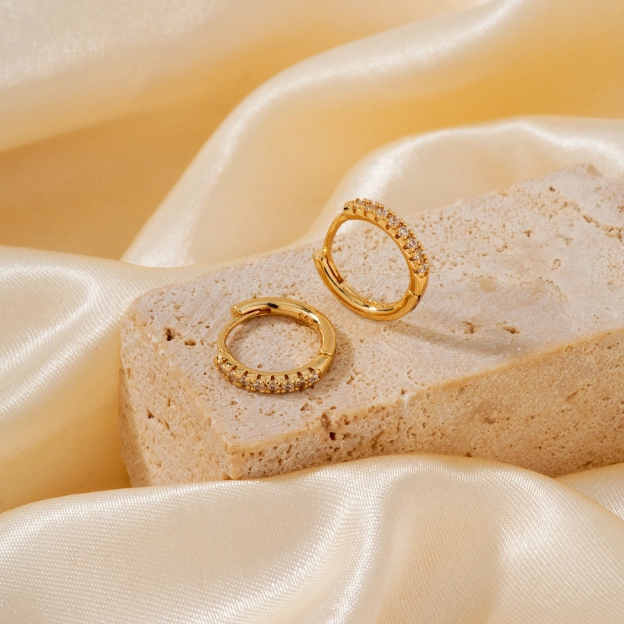 1 Pair Casual Elegant Lady Round Inlay Copper Zircon Rhodium Plated Earrings