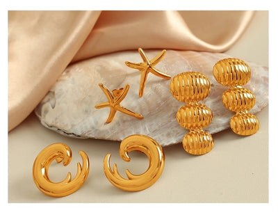 1 Pair IG Style Modern Style Classic Style Starfish Shell Polishing Plating 304 Stainless Steel 18K Gold Plated Ear Studs