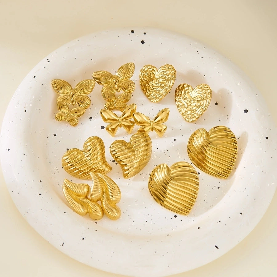 1 Pair Elegant Heart Shape Butterfly Bow Knot 201 Stainless Steel Ear Studs