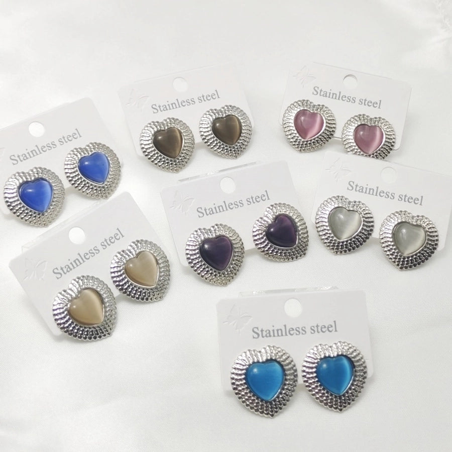 1 Pair Elegant Retro Commute Heart Shape 304 Stainless Steel Ear Studs