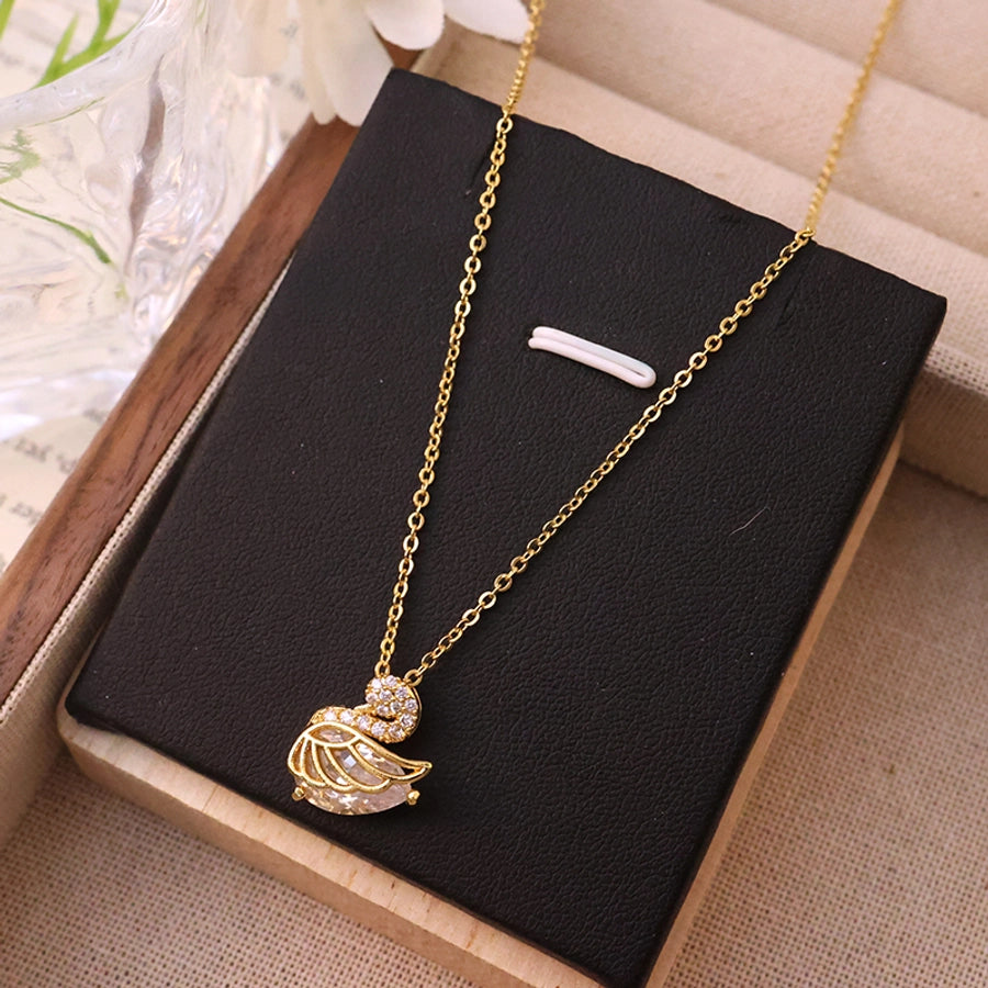 304 Stainless Steel Copper 18K Gold Plated K Gold Plated Inlay Swan Zircon Pendant Necklace