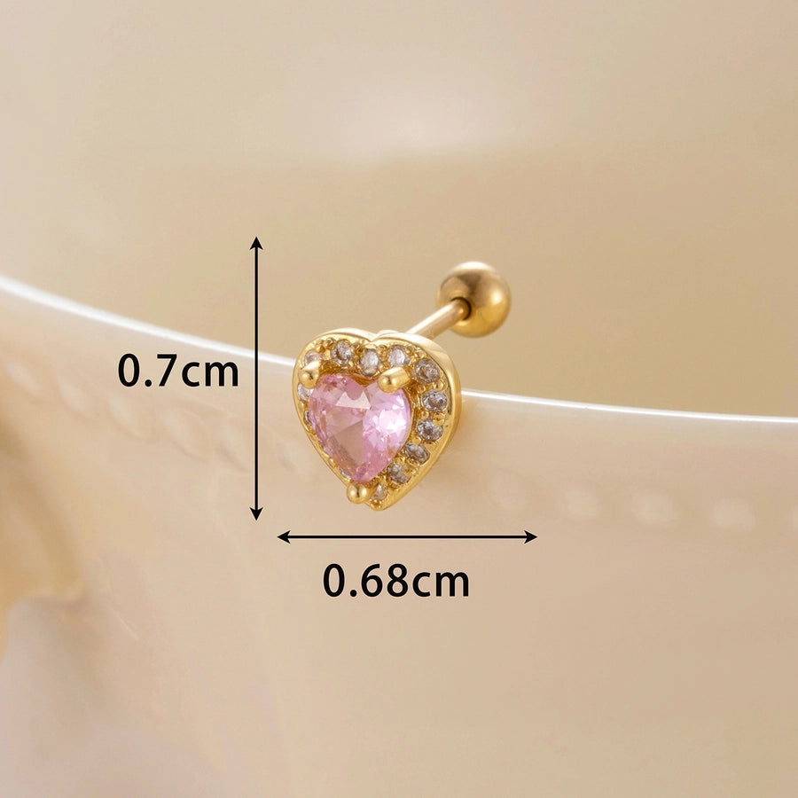 1 Piece Classic Style Heart Shape Inlay Copper Zircon Ear Studs
