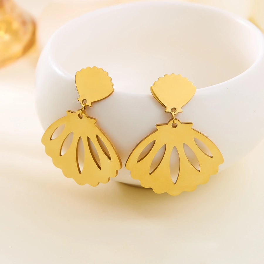 1 Pair Elegant Tropical Leaves Flower Shell 201 Stainless Steel Drop Earrings