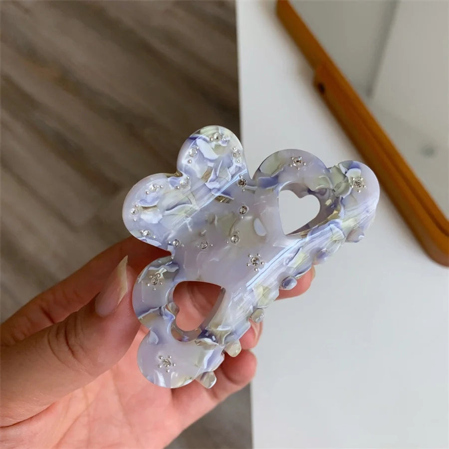 Women's Sweet Heart Shape Acetic acid sheets Hollow Out Inlay Rhinestones Hair Claws
