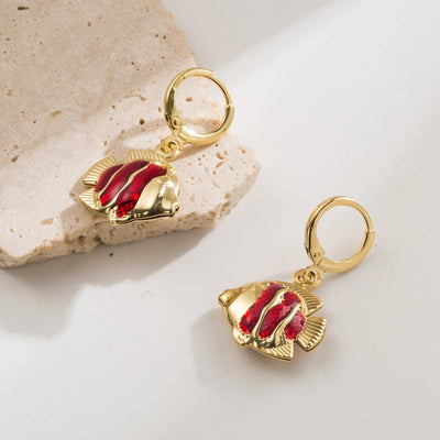 1 Pair Elegant Vacation Starfish Shell Copper 18K Gold Plated Drop Earrings