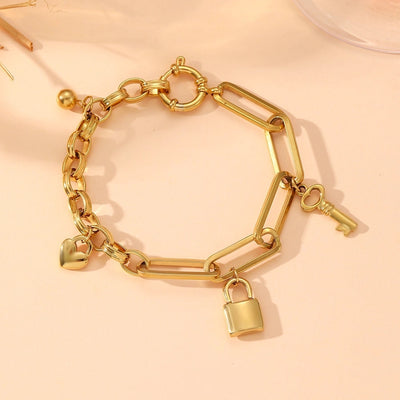 Elegant Heart Shape Titanium Steel 18K Gold Plated Beaded Chain cable chain Bracelets In Bulk