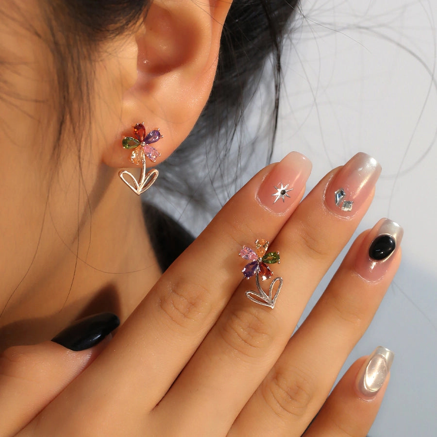 1 Pair Elegant Lady Romantic Flower Plating Inlay Copper Zircon K Gold Plated Ear Studs