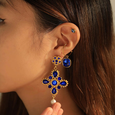 Jewelry Elegant Baroque Style Devil's Eye Square Rhombus 304 Stainless Steel Zircon 14K Gold Plated Enamel Inlay Jewelry Set