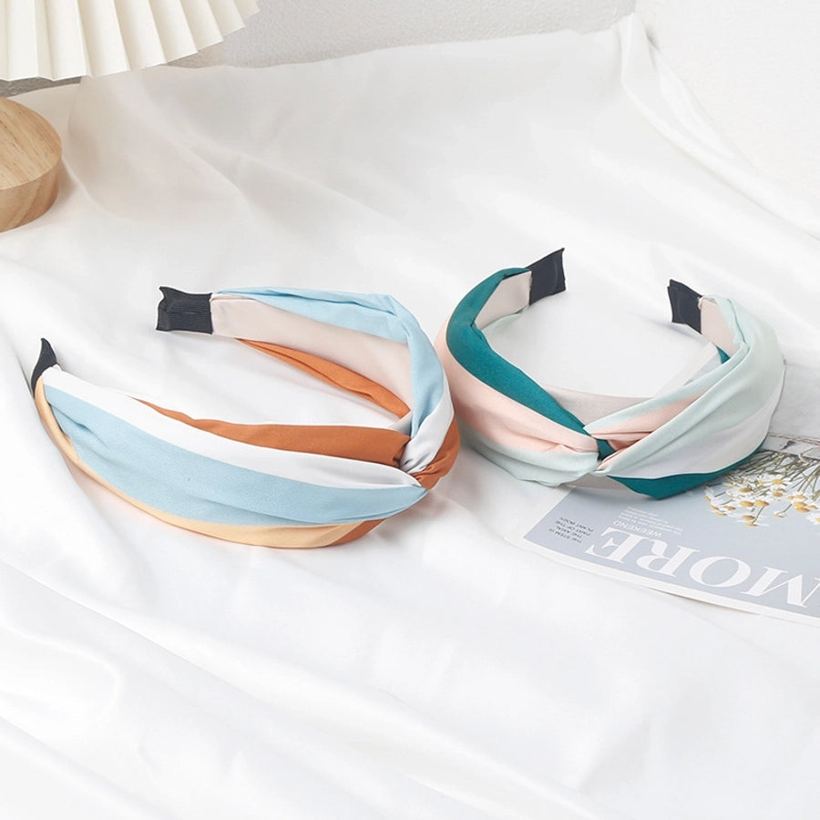 retro hairband women's fabric stitching stripe hair bundle pressure hair hoop net popular  new hairpin headdress