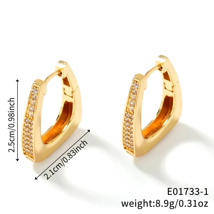 1 Pair Simple Style Shiny Solid Color Inlay Copper Zircon Rhodium Plated Earrings