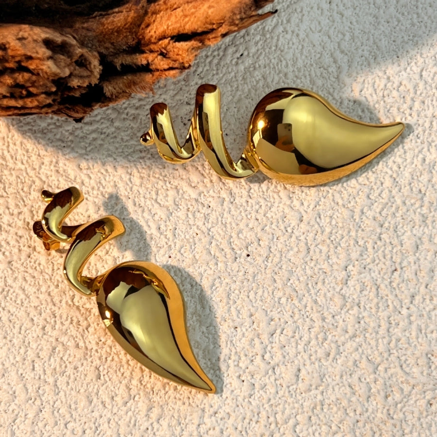 1 Pair Elegant Water Droplets Plating 304 Stainless Steel 18K Gold Plated Ear Studs