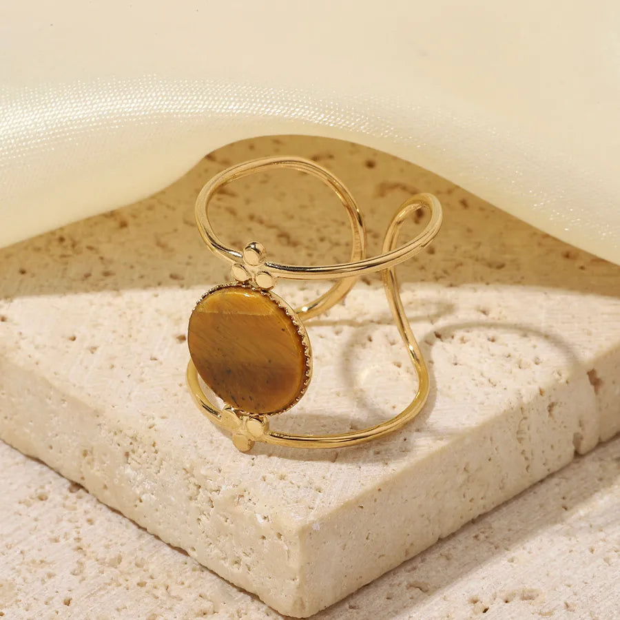 Wholesale Jewelry Vintage Style French Style Simple Style Geometric Titanium Steel Natural Stone Plating Open Rings