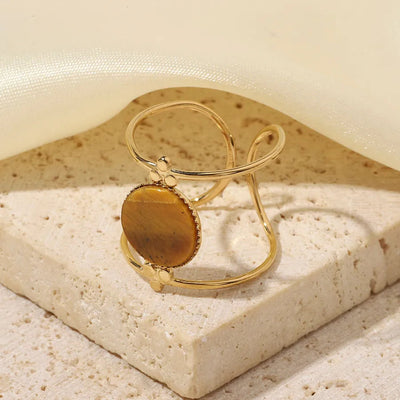 Wholesale Jewelry Vintage Style French Style Simple Style Geometric Titanium Steel Natural Stone Plating Open Rings