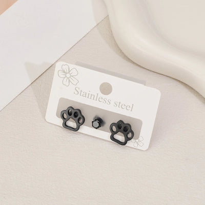 1 Set Halloween Cute Sweet Animal Cat Bat Polishing Inlay 304 Stainless Steel Zircon 18K Gold Plated Ear Studs