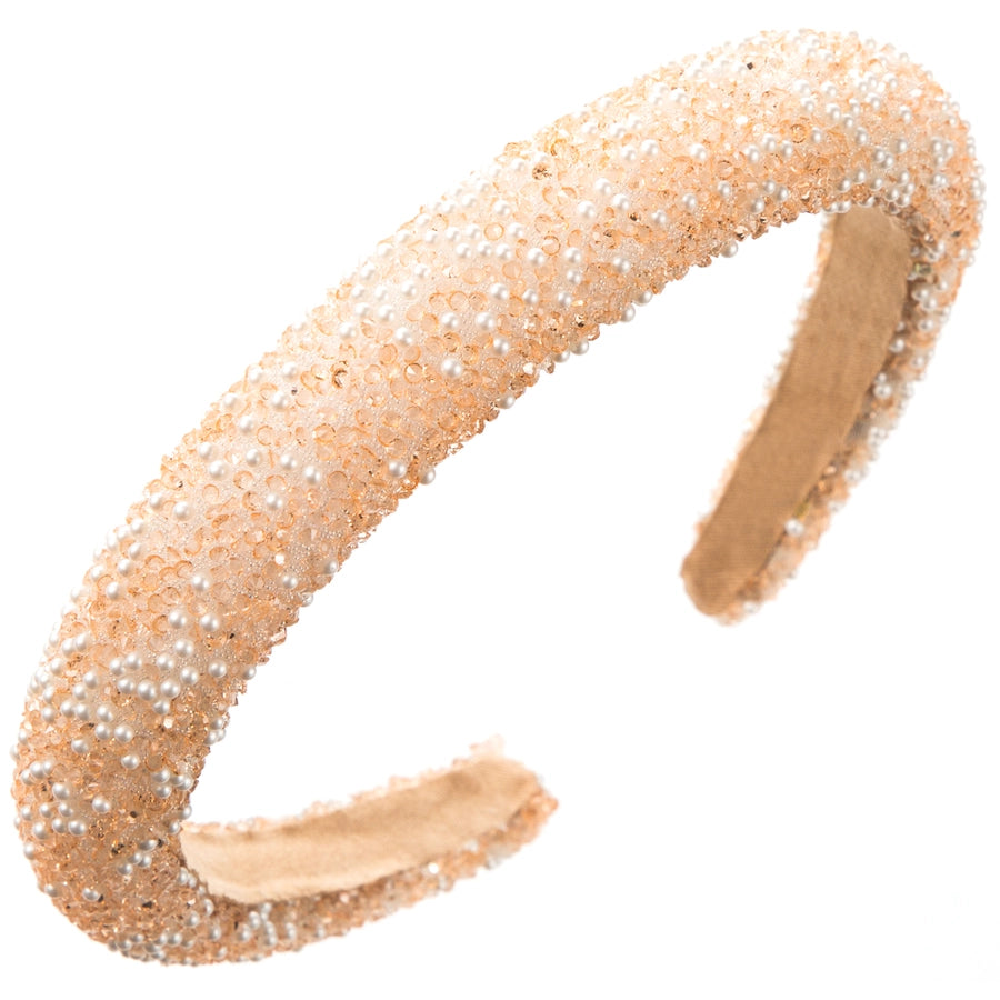 Women's Cute Sweet Classic Style Solid Color Sponge Inlay Rhinestones Pearl Hair Band