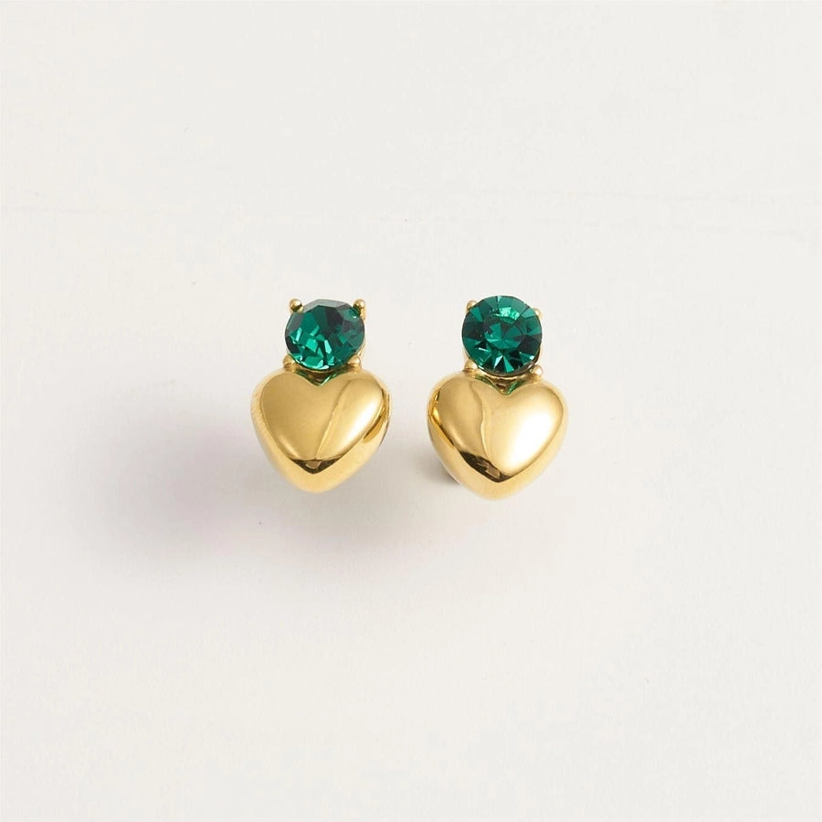 1 Pair IG Style Heart Shape 304 Stainless Steel Rhinestones 18K Gold Plated Earrings