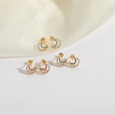 1 Pair Elegant Simple Style Commute Moon Copper Zircon 14K Gold Plated Ear Studs