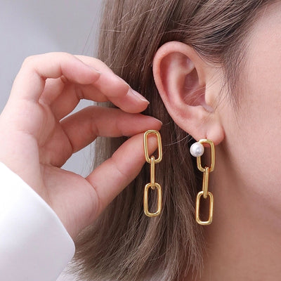1 Pair Vintage Style Classic Style Geometric Plating Copper Pearl Drop Earrings