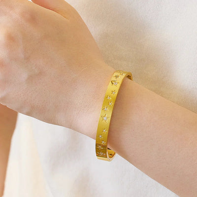 IG Style Chinoiserie Pentagram Star 304 Stainless Steel Zircon Bangle In Bulk