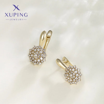 6 Pairs XUPING Simple Style Flower Plating Inlay Copper Artificial Gemstones 18K Gold Plated Earrings