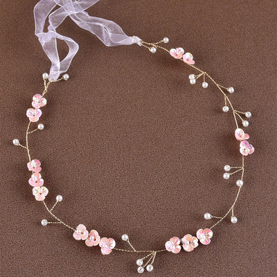 bridal headdress pearl three-petal flower handmade headband