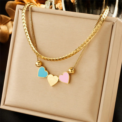 Jewelry Lady Heart Shape Eye Titanium Steel Zircon Plating Necklace