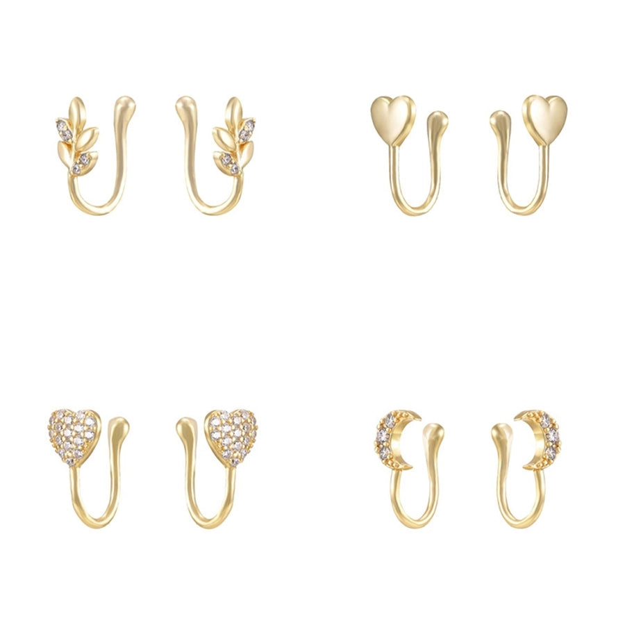 1 Pair IG Style Leaf Moon Heart Shape Inlay Copper Zircon Gold Plated Ear Cuffs
