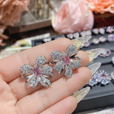 1 Pair Elegant Star Heart Shape Inlay Copper Artificial Gemstones Ear Studs