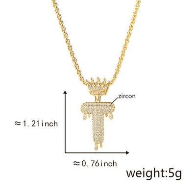 Copper Hemp flowers chain 18K Gold Plated Letter Zirconia Pendant Necklace