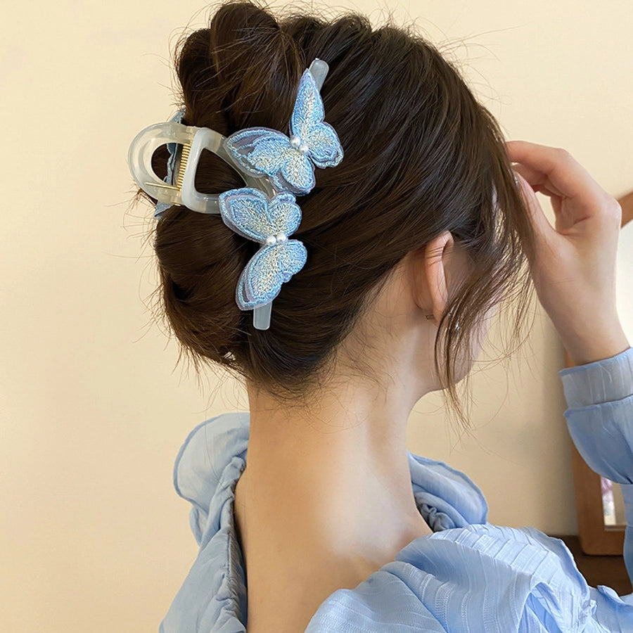 Women's Sweet Simple Style Butterfly Arylic Inlay Imitation Pearl Cloth Hair Clip