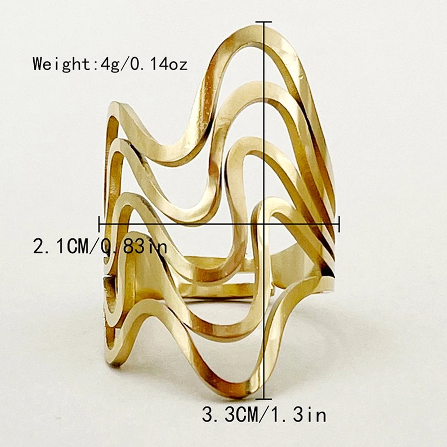 Jewelry Sweet Simple Style Korean Style Waves Flower 304 Stainless Steel Natural Stone 14K Gold Plated Enamel Inlay Open Rings
