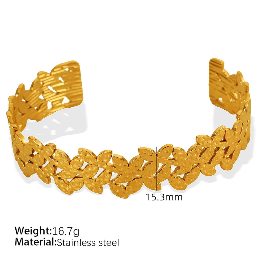 Simple Style Leaves Solid Color Flower Titanium Steel 18K Gold Plated Bangle In Bulk