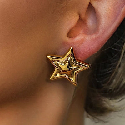1 Pair Classic Style Commute Pentagram Mixed Metal Plating 304 Stainless Steel 18K Gold Plated Ear Studs