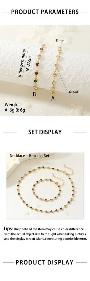 Jewelry IG Style Heart Shape Copper Zircon Inlay Bracelets Necklace