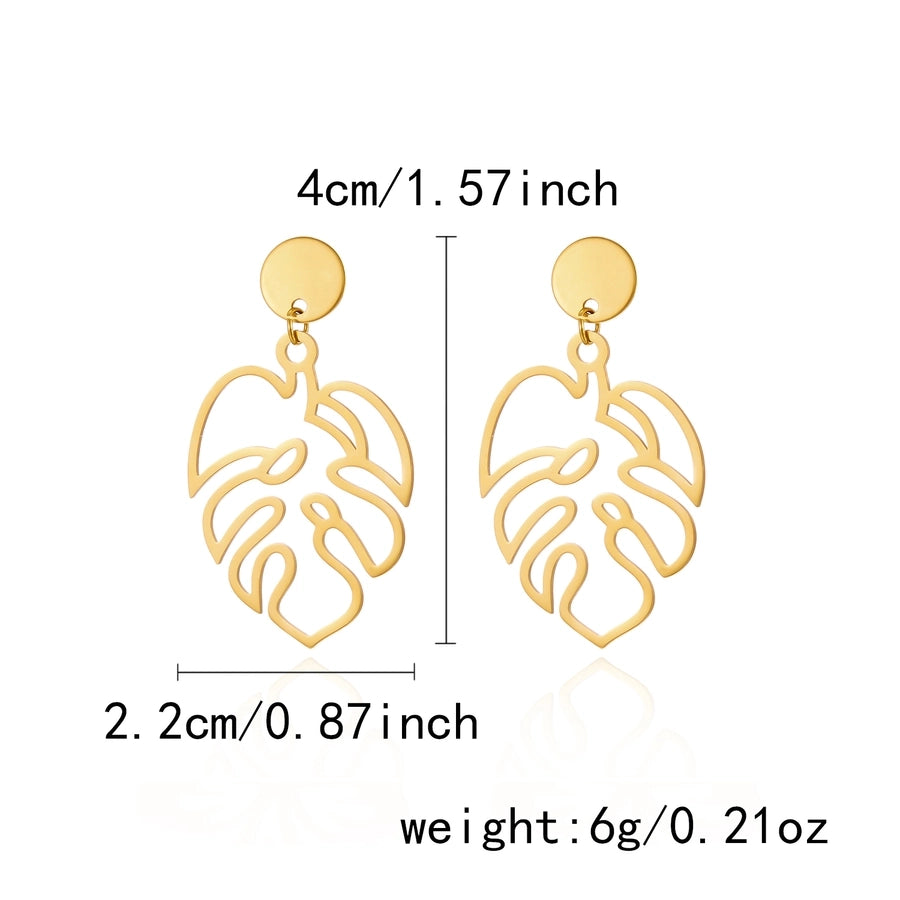 1 Pair Elegant Tropical Leaves Flower Shell 201 Stainless Steel Drop Earrings