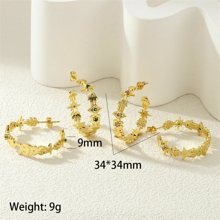 1 Pair IG Style Exaggerated Streetwear Devil's Eye  Inlay Copper Zircon 18K Gold Plated Ear Studs