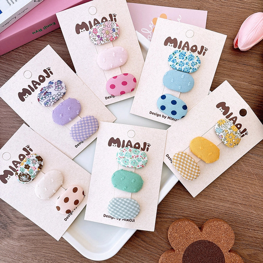 Korean Style Fabric Small Oval Children BB Clip Cute Floral Girls Fringe Hairpin Fresh Baby Hair Accessories Headdress