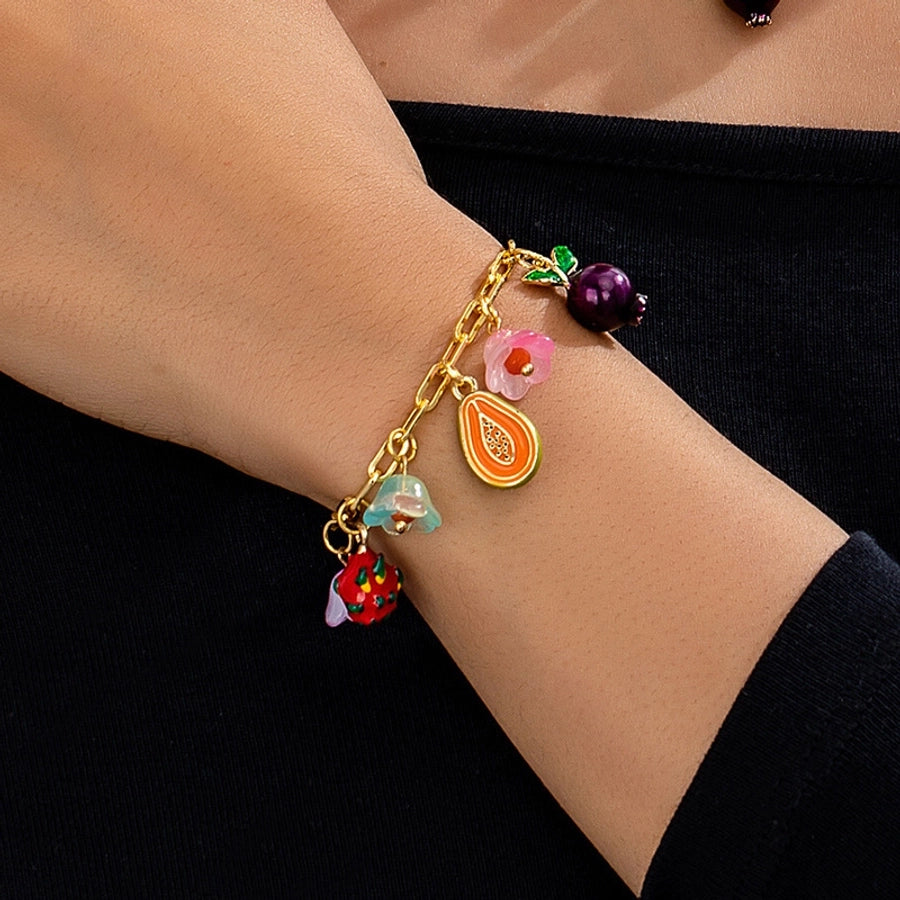 Jewelry IG Style Sweet Fruit Flower Copper Irregular Bracelets Necklace