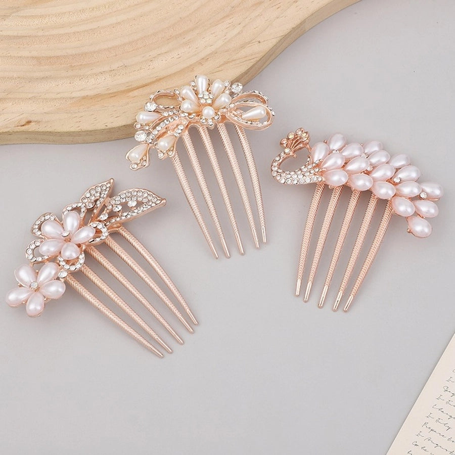 ig style simple style peacock flower alloy plating inlay rhinestones pearl hair combs