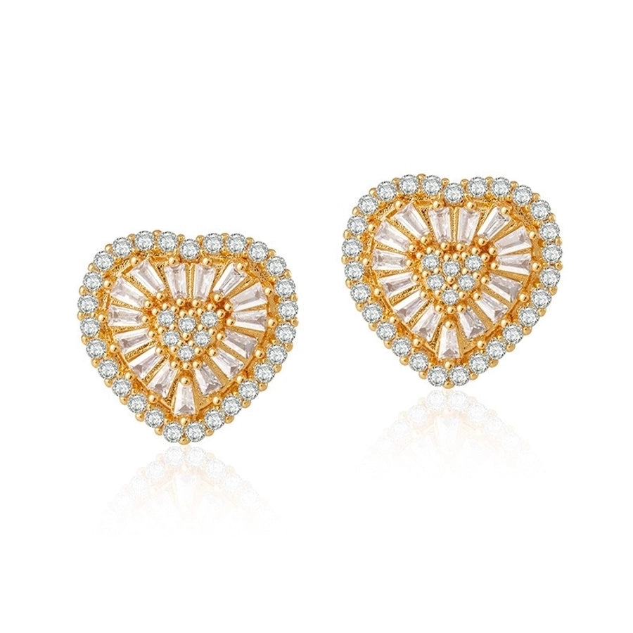 1 Pair Simple Style Shiny Heart Shape Inlay Copper Zircon 18K Gold Plated Ear Studs