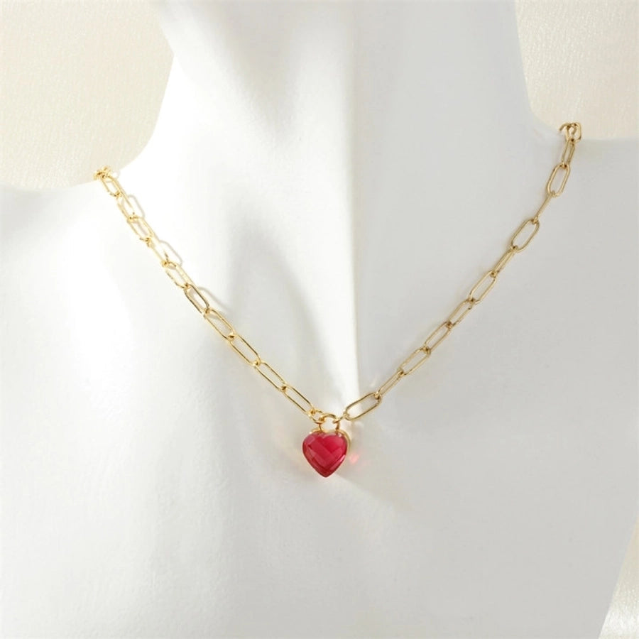Jewelry Simple Style Heart Shape Copper Glass Zircon Pendant Necklace