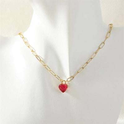 Jewelry Simple Style Heart Shape Copper Glass Zircon Pendant Necklace