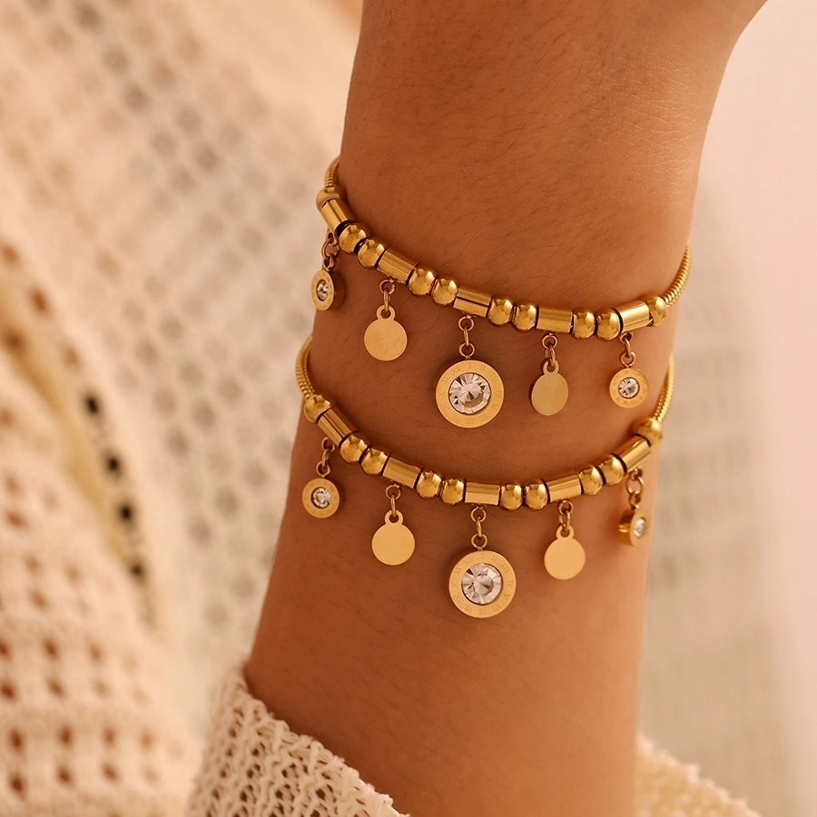 Jewelry Elegant Roman Numeral 304 Stainless Steel Zircon 18K Gold Plated Plating Bracelets Necklace