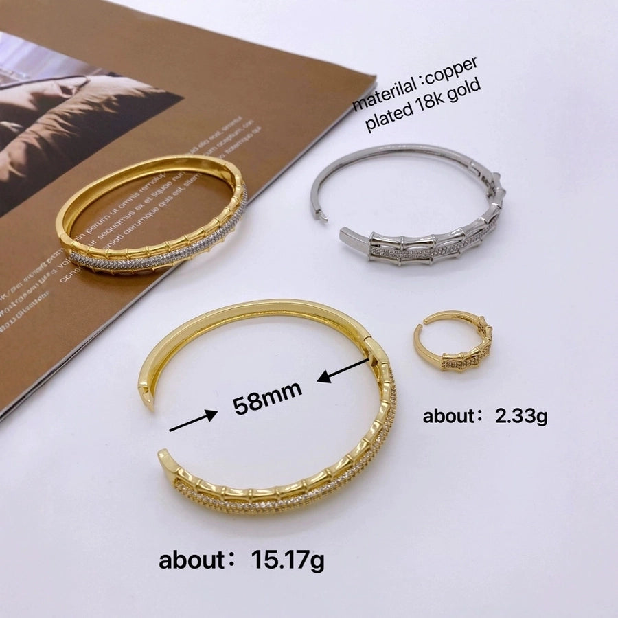 Jewelry Vintage Style Classic Style Bamboo Copper Zircon Plating Rings Bracelets