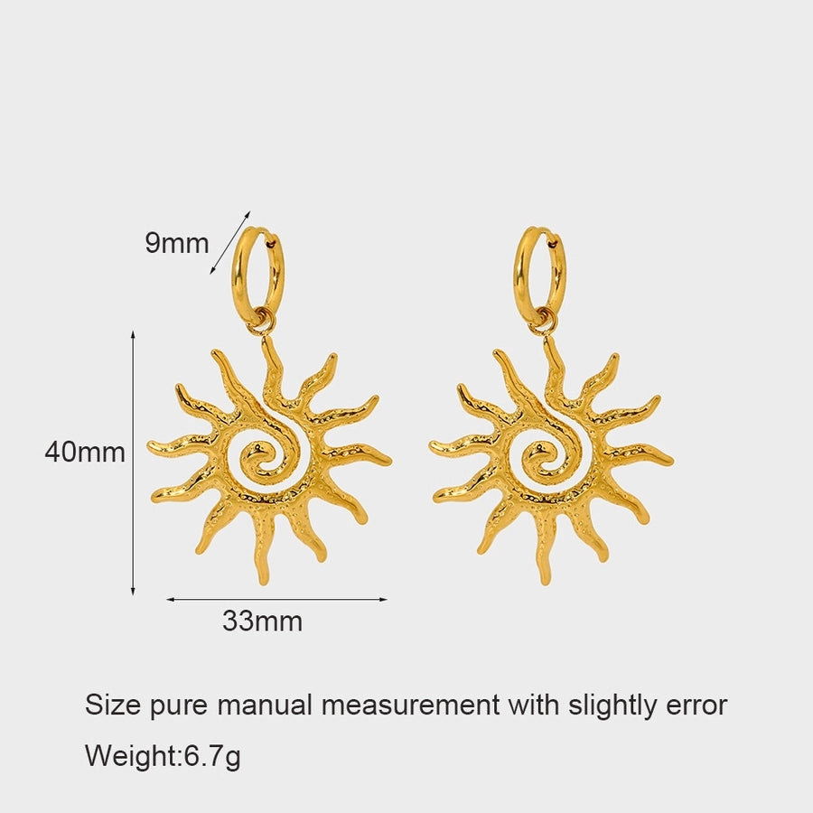 1 Pair Vintage Style Classic Style Sun 304 Stainless Steel 18K Gold Plated Drop Earrings