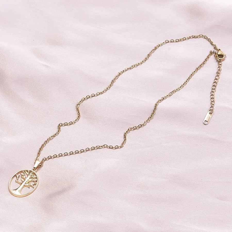 Jewelry Basic Modern Style Classic Style Life Tree 304 Stainless Steel 18K Gold Plated Plating Pendant Necklace