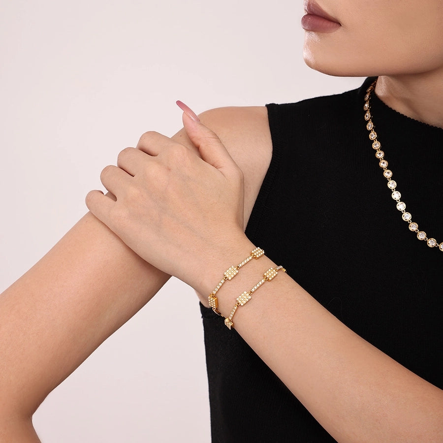 Elegant Rectangle 304 Stainless Steel 18K Gold Plated Zircon  Bracelets In Bulk